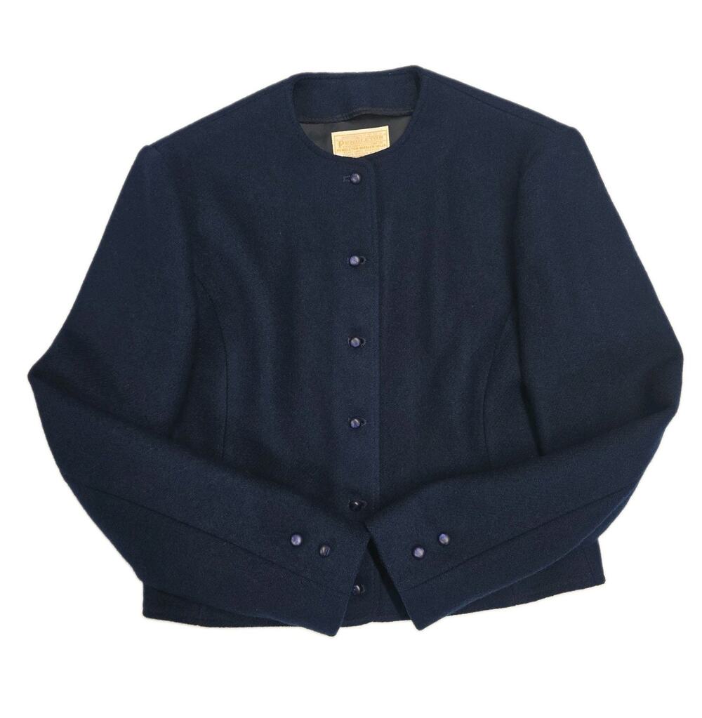 Vtg PENDLETON Cropped Wool Lady Jacket 6 Navy Blue Collarless Blazer 70s 80s XS
